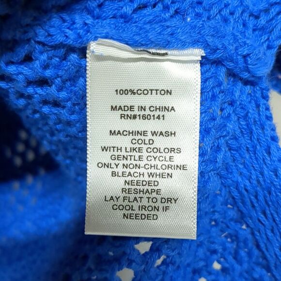 Cobalt Blue Hollow Knit Short Sleeve Cropped Sweater Size Small - Picture 3 of 5